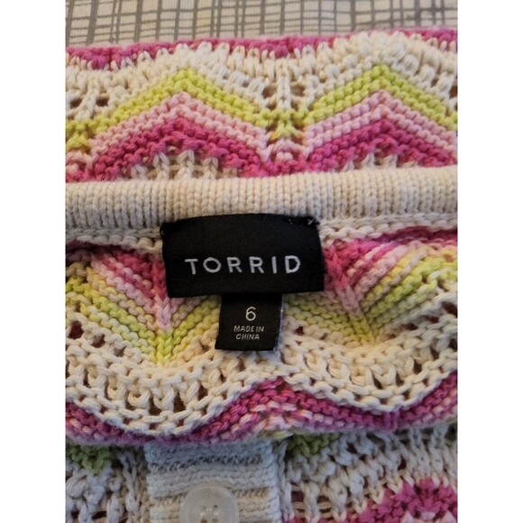 Torrid Women's Sz 6 Crochet Loose Knit Flutter Sleeve Zigzag Top Pink White EUC - Picture 13 of 16